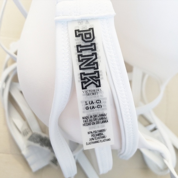 CLEARANCE!  NWOT VICTORIA SECRET PINK WHITE BIKINI TOP SIZE L - Picture 2 of 5